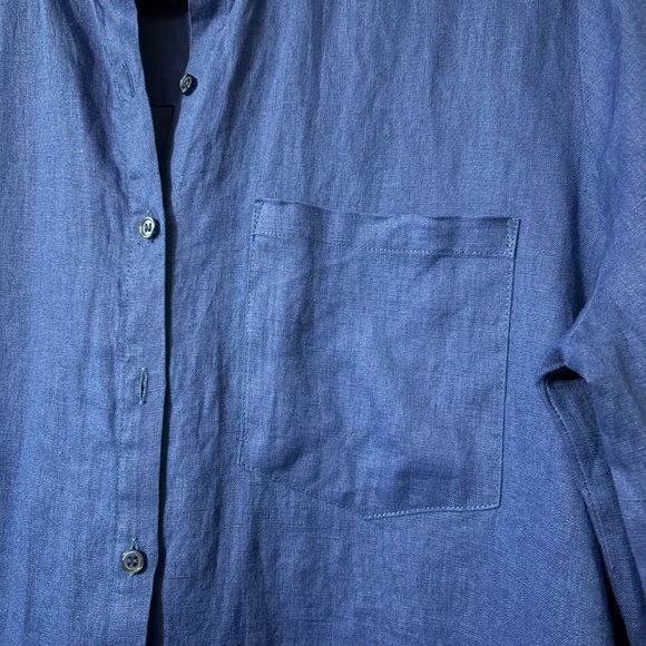 Royal Blue Linen Saks Fifth Avenue Button Up with Button Tab Sleeve. Size M - Picture 4 of 10